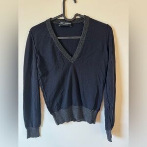 Dolce & Gabbana - Navy V-Neck Cotton Sweater